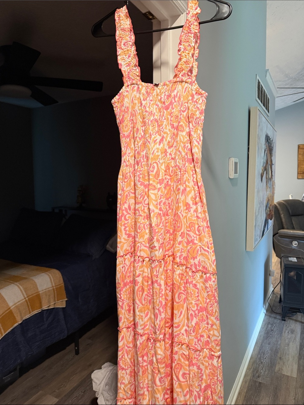 Women's Pink & Peach Paisley Tiered Maxi Sundress